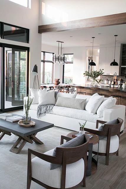 modern neutral living room design, kitchen design, and modern dining room design #luxurykitchendesigns