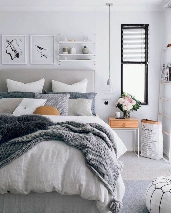 comfortable bedroom with layered bedding