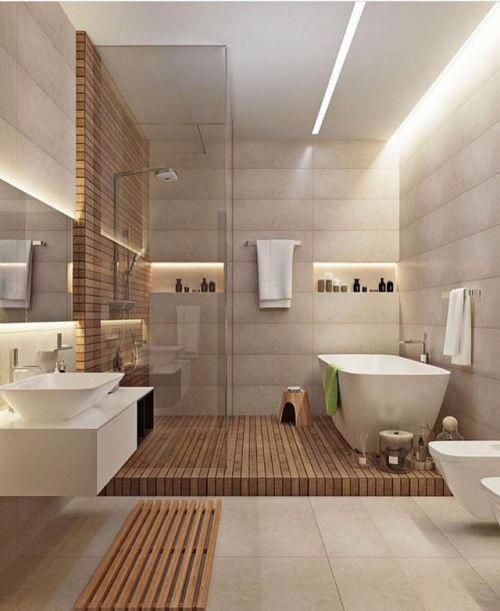 Wood Elements Presenting The Warm Atmosphere into The Bathroom