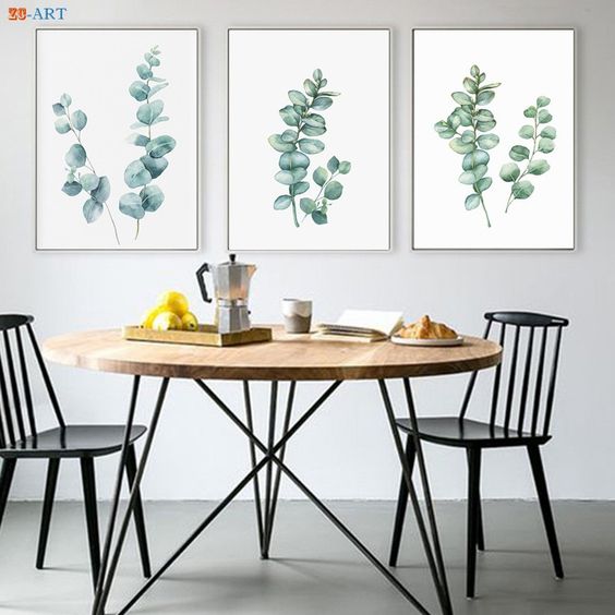 green botanical leaves painting for wall dining room