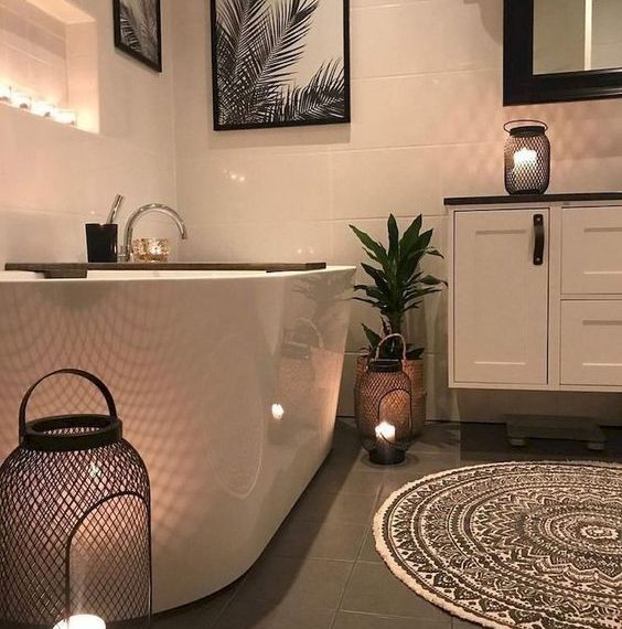 warm black and white bathroom